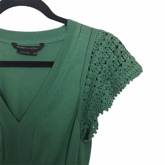 BcbgMaxAzria Green Silk Cotton Blend Knit Blouse - Picture 5 of 9